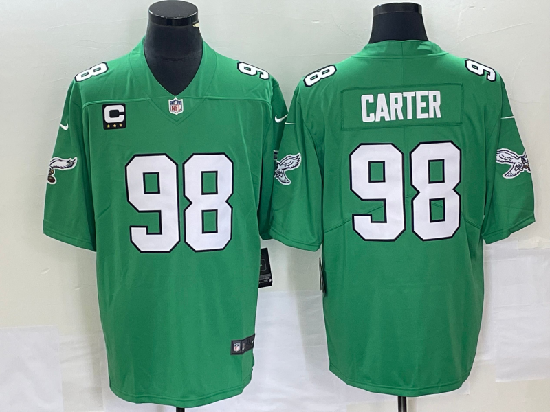 Men's Philadelphia Eagles #98 Jalen Carter Green Vapor Limited With C Patch Stitched Football Jersey